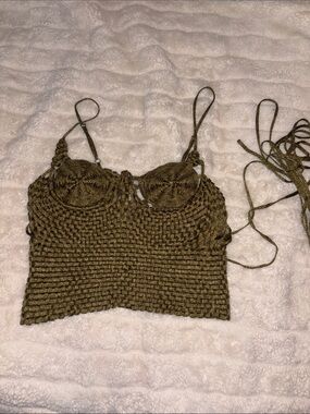 Isa Boulder GrassHopper Olive Crochet Bralette Tank Top - Women